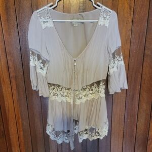 Womens top/light jacket,pink,white,lace,size medium, 3/4 sleeves